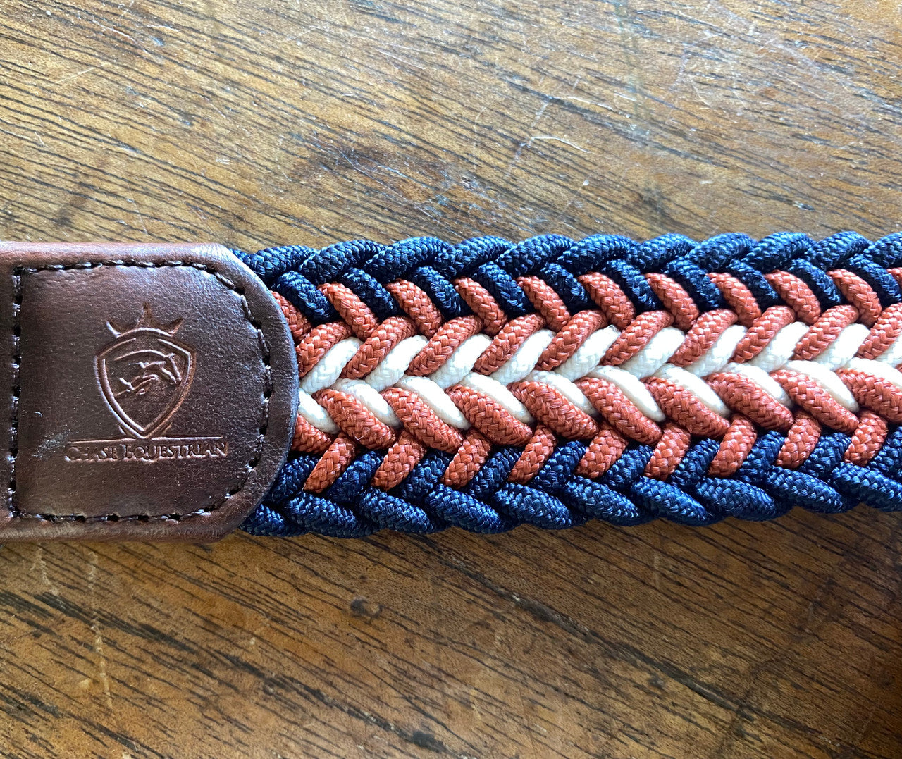 Rust, navy and white