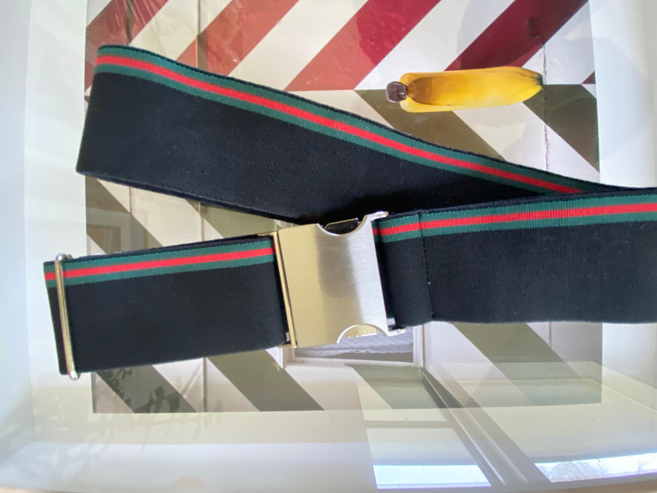 Black with red and green stripe